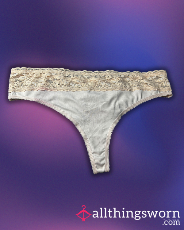 Peach Thong - Cotton With Lace Trim