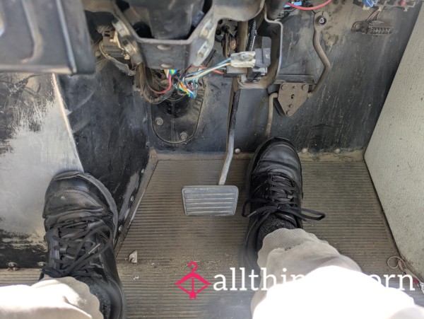 Pedal Pushing & Pumping In Old 1980's Mail Truck Vehicle