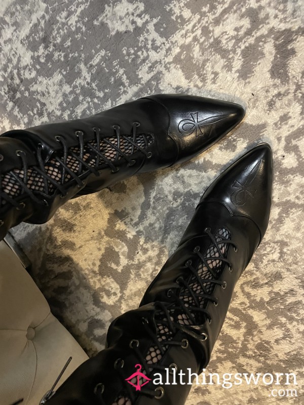 Pentagram Tights & Leather Knee High Boots 🖤