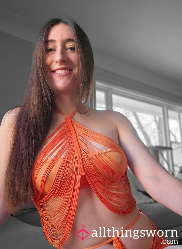 Perfect Perky Tits In Orange Ta**le Lingerie - 10 Pics
