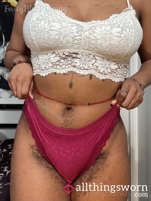 PERSONAL COLLECTION: Medium Pink Victoria’s Secret Thong (Well Worn, Torn, Tear, Old, Strong Scent, Hairy, Bush, Ebony)