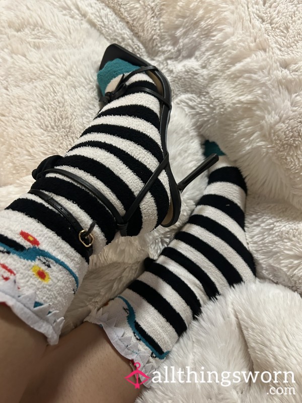 Personally Worn Cozy Striped Socks 🖤