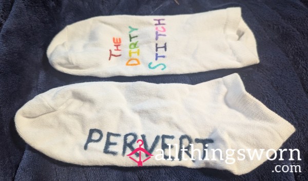 PERVERT White Cotton Trainer Socks