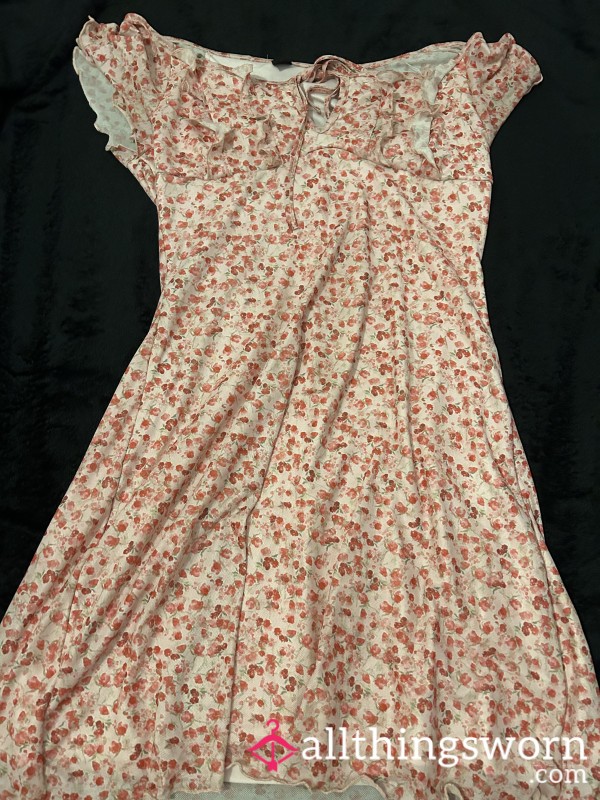 🌸 Petal Heat – Worn & Sweaty Pink Flor*l Dress 💦