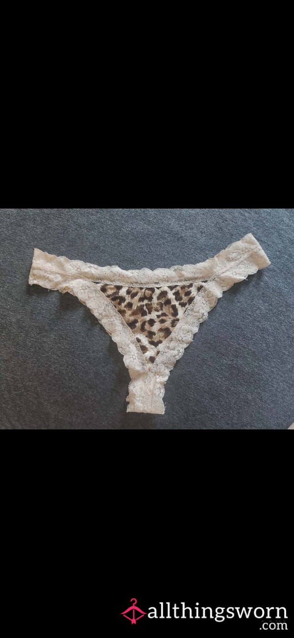 Petite Curvy Lace Thong – Soft Leopard, Authentically Worn