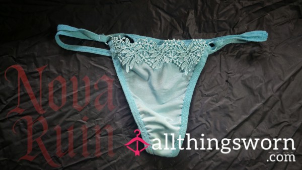 Petite Tease: Nova’s Delicate Aqua Lace Thong