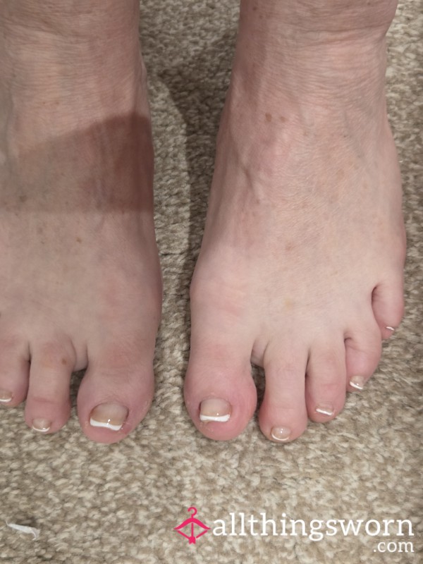 Photos Of Freshly Pedicured Feet And White Tip Natural Nails