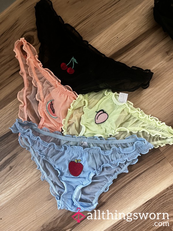 🍑 Pick Your Flavor – Sheer Fruit Panties Worn For You