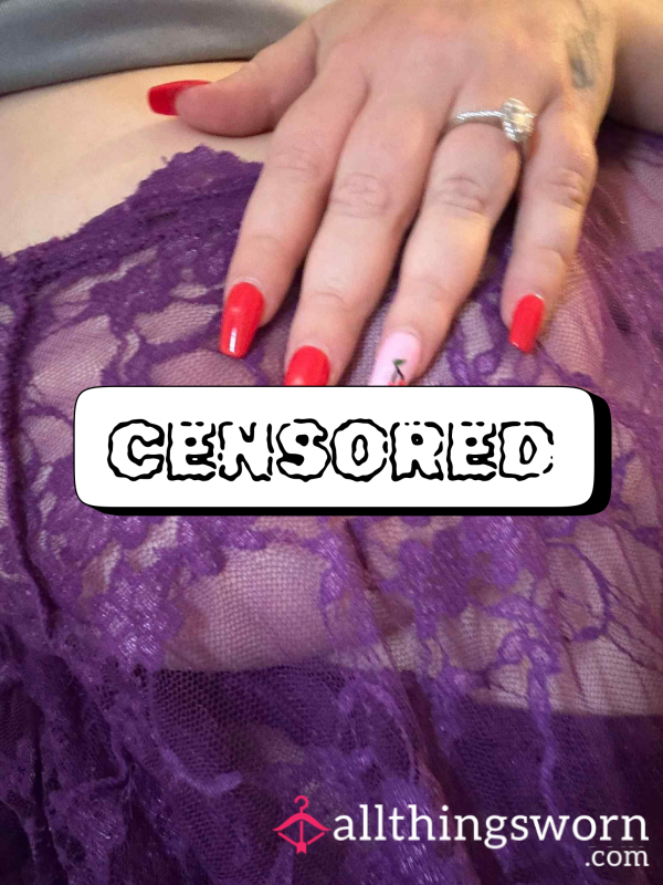 Pierced Nipple Tease: Red Cherry Nails Grip Purple Lace Tit