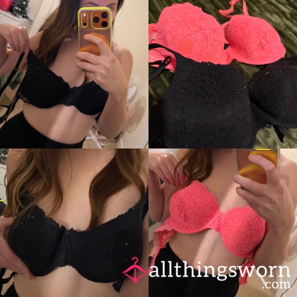 Pink And Black Lace Bras