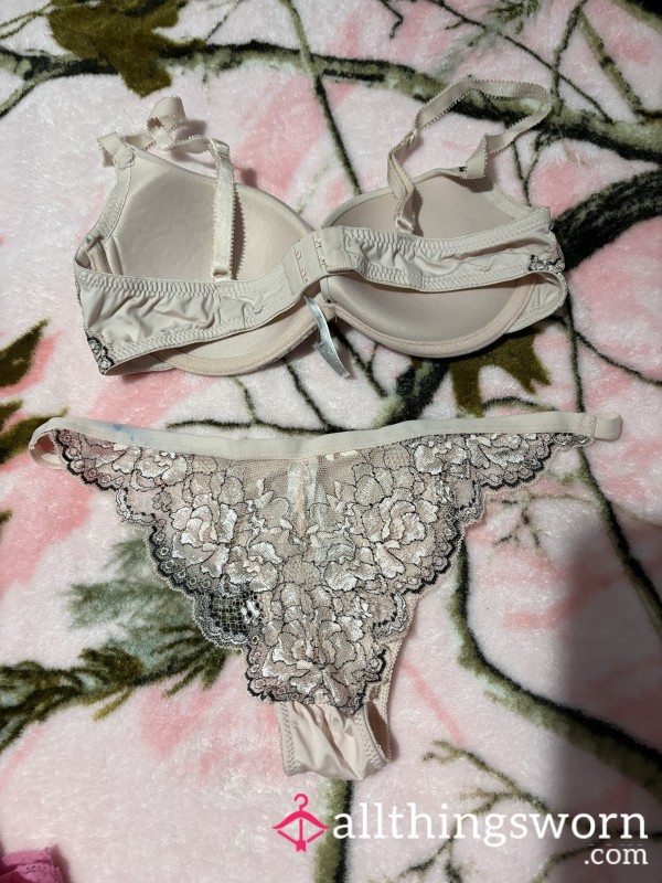 Pink And Black Lace Knickers And Bra Set Worn As A 6
