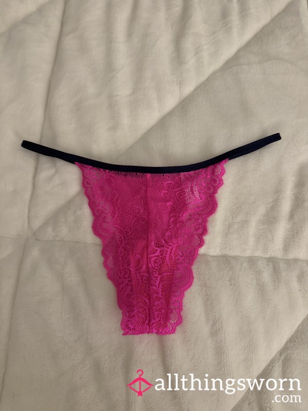 Pink And Black Lace Thong