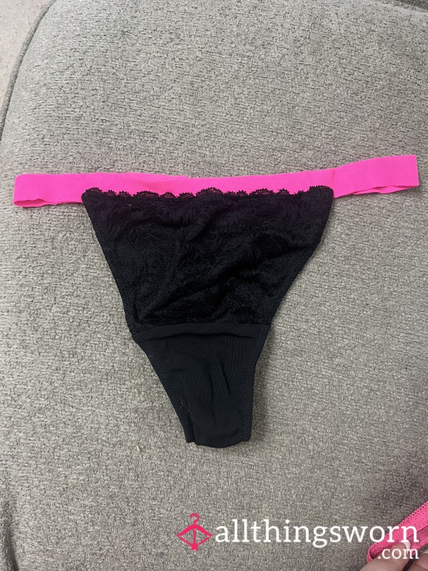 Pink And Black Lacey Thong