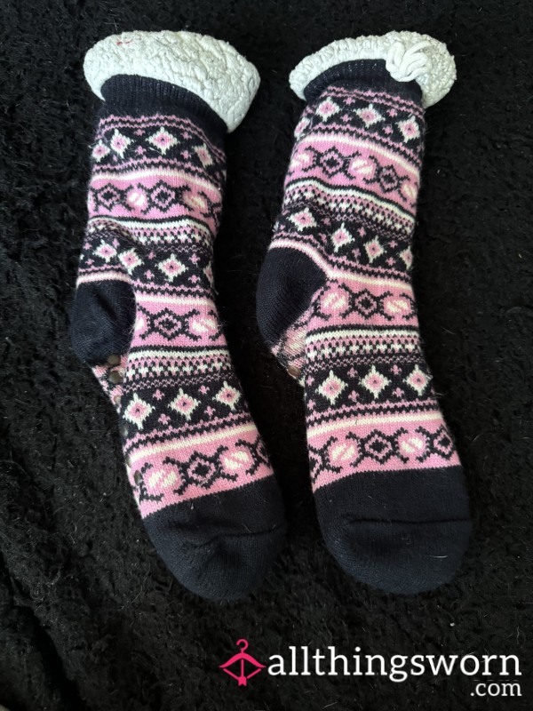 Pink And Black Slipper Socks