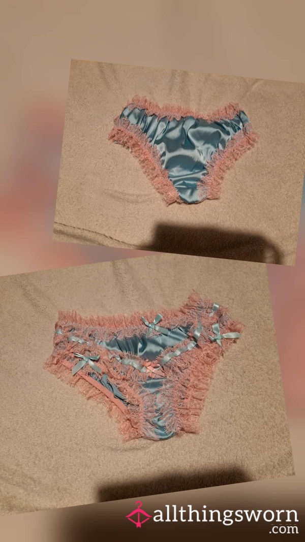 Pink And Blue Satin Frilly Panty - Sissy Dress Up - Small