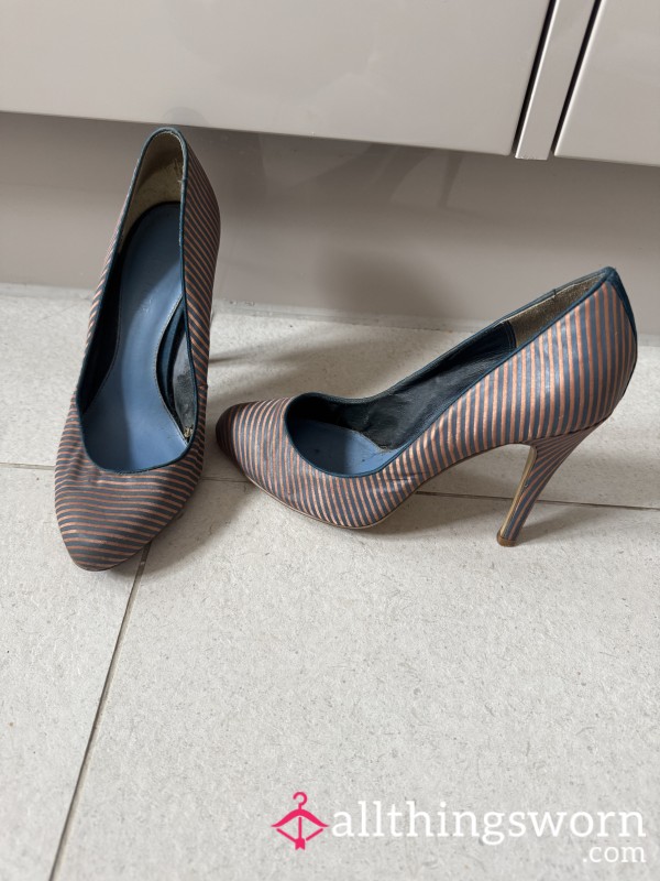 Pink And Navy Striped Court Shoes