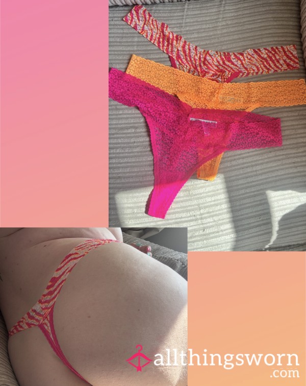 Pink And Orange Mixed Lace Thongs (completely Customisable) (postage Included)
