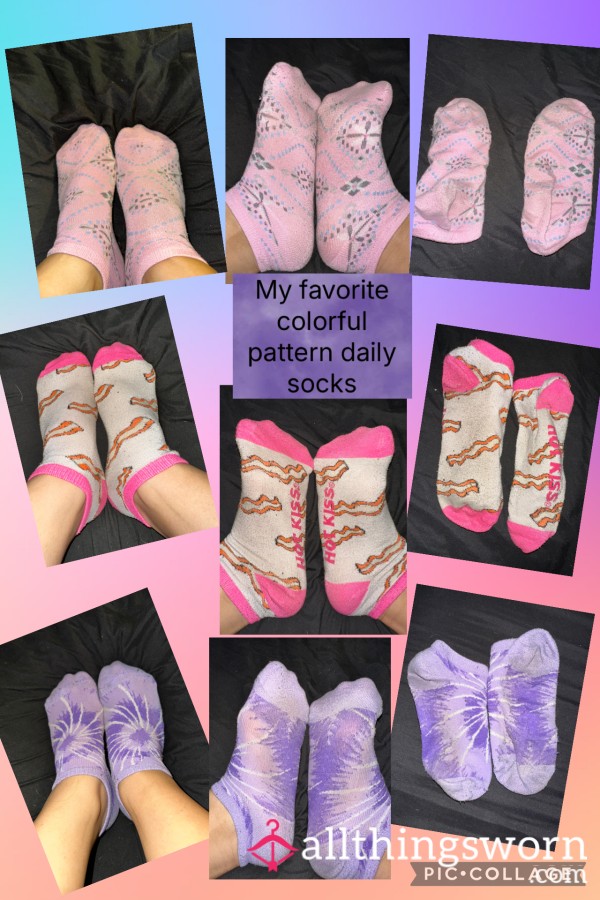 Pink And Purple Printed Used Socks