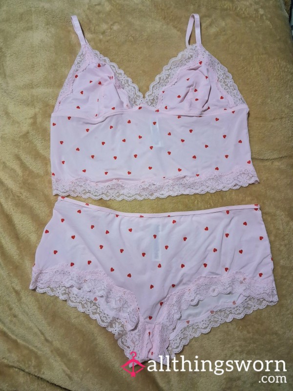 Pink And Red Heart Cotton Lingerie Sleep Set | 24 Hour Wear