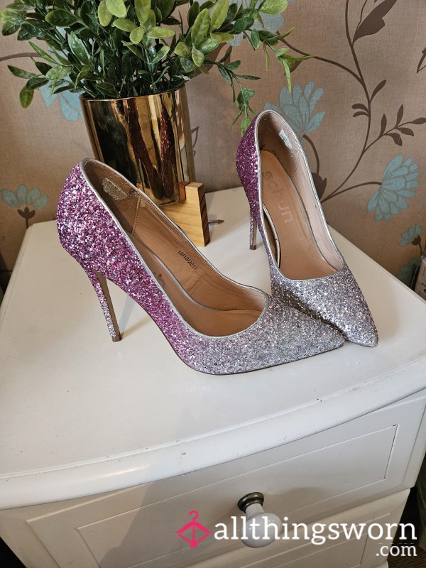 Pink And Silver Glitter Stilettos Worn In Many Of.my Pics Size Uk 4 Ideal For All You.heel Worshippers