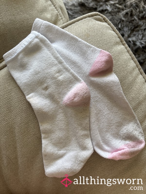 Pink And White Ankle Socks