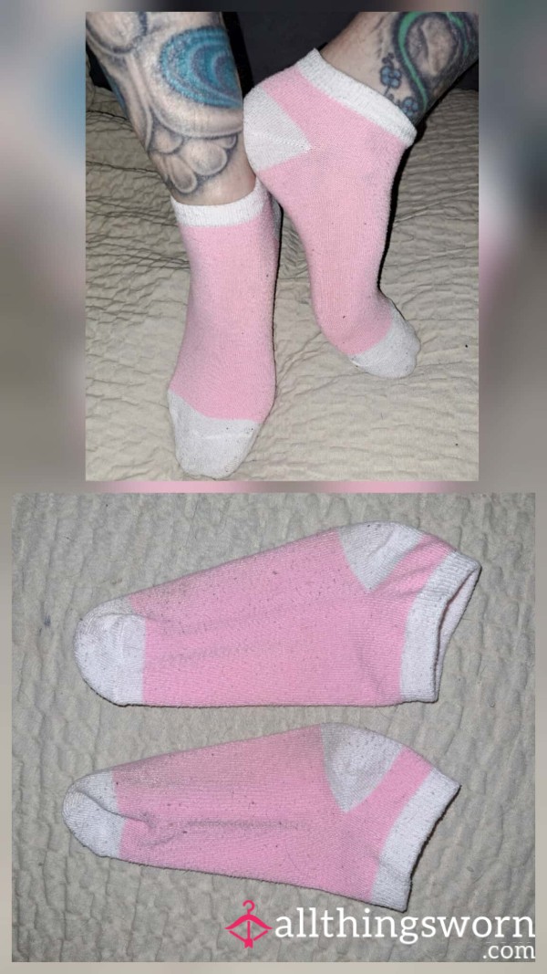 Pink And White Ankle Socks