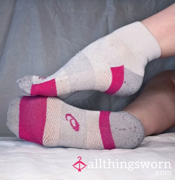 Pink And White Asics Running Ankle Socks