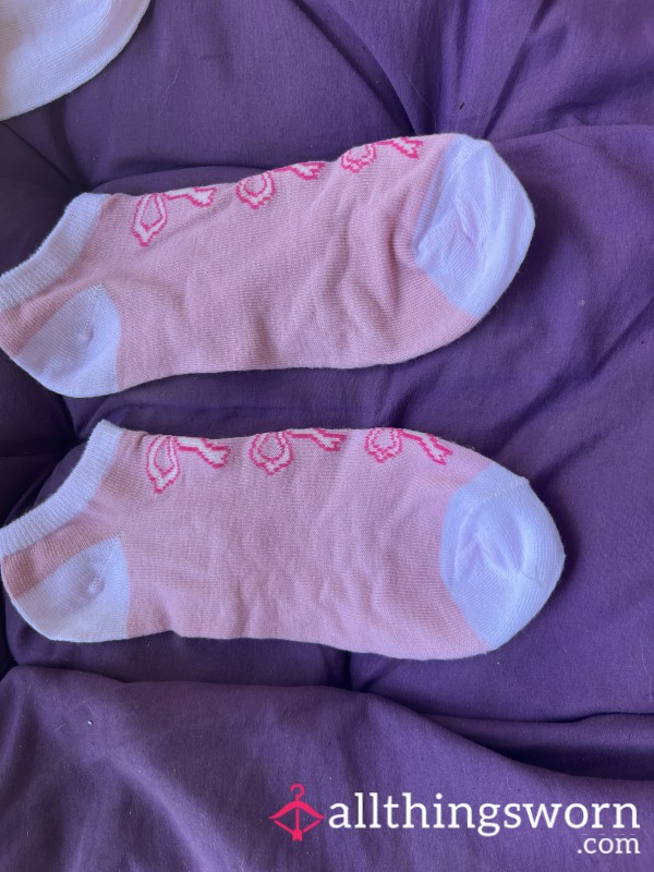 Pink And White Bow Socks