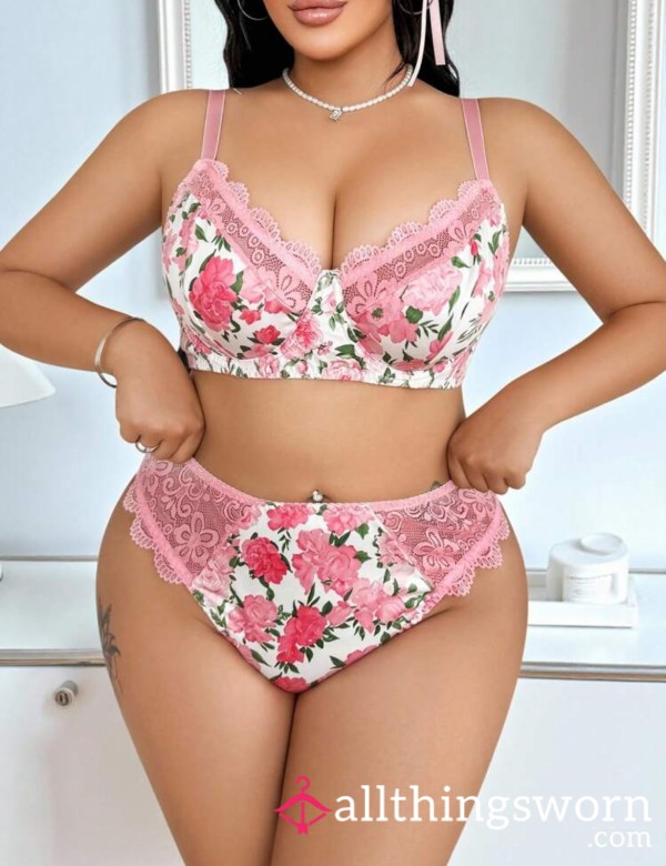 Pink And White Bra Panty Set NEW With Add Ons Uk Plus Size 3xl/22