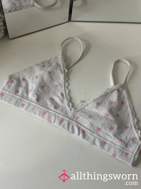 Pink And White Cotton Bow Bra