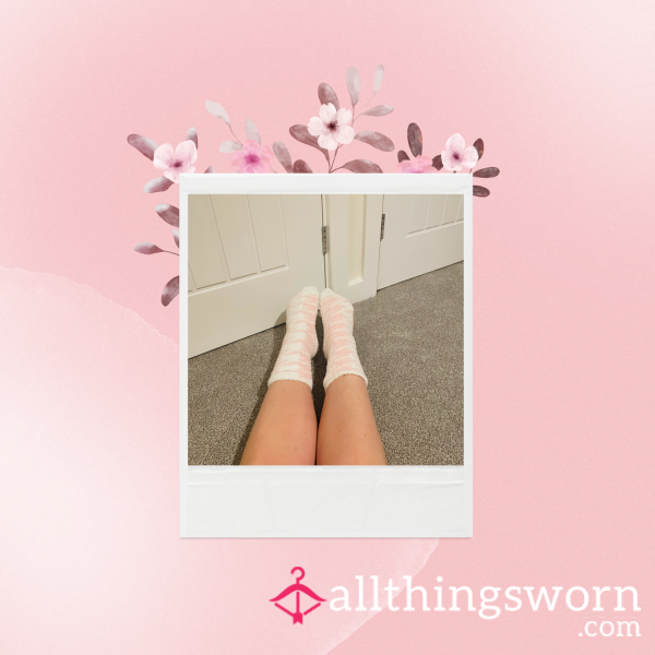 Pink And White Fluffy Socks