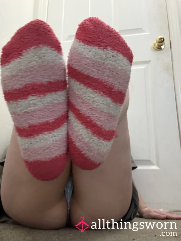 Pink And White Fuzzy Socks