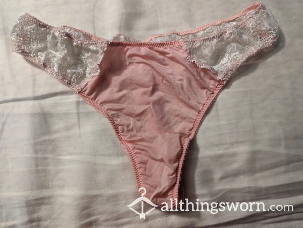 Pink And White Lace Thong
