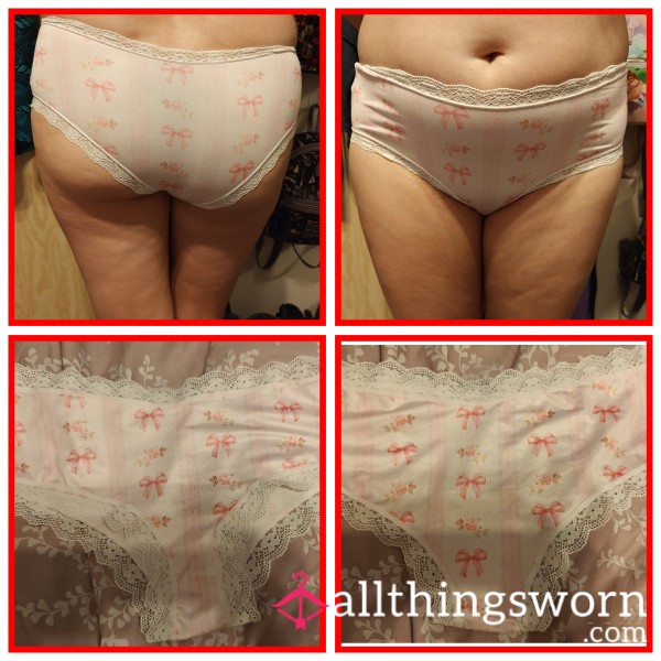 Pink And White Satin Bow Knickers