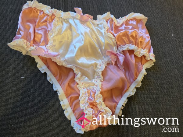 Pink And White Satin Like Material Panties Size Large