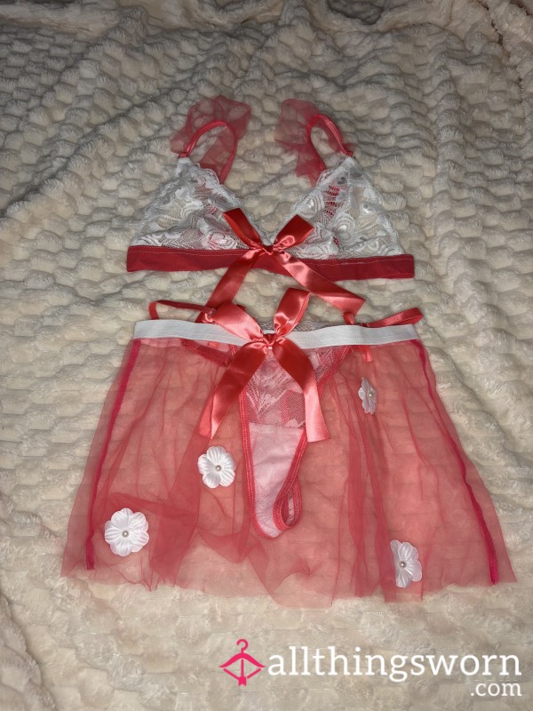 Pink And White Skirt Lingerie Set!