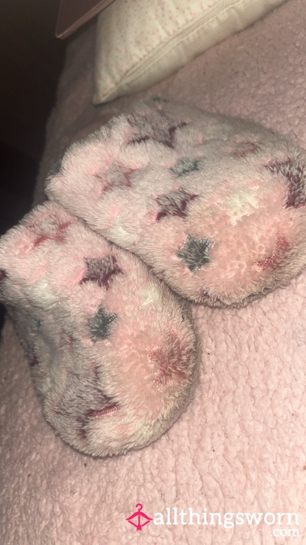 Pink And White Star Slippers, Well Worn Also Can Be Customed To Your Wants And Needs