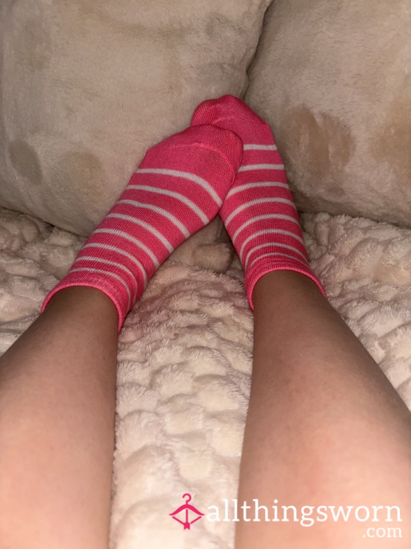 Pink And White Striped Socks
