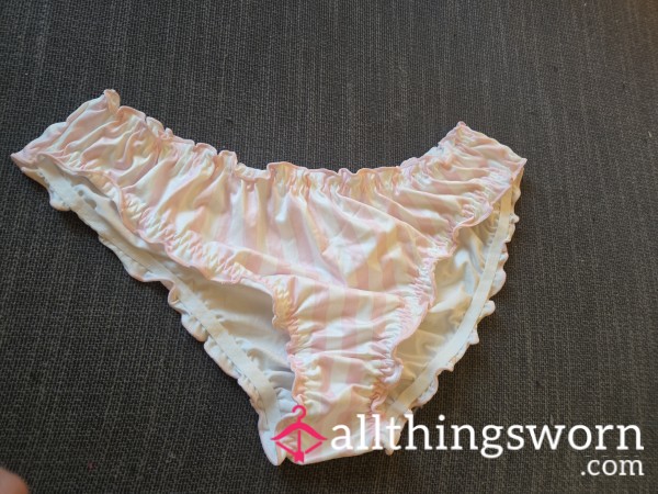 Pink And White Stripped Satin Like Panties Size Large