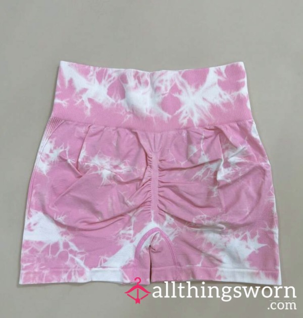 Pink And White Tie And Dye Booty Shorts