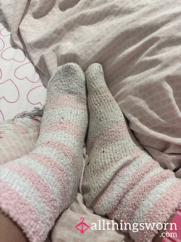 Pink And White Well Worn Fluffy Socks
