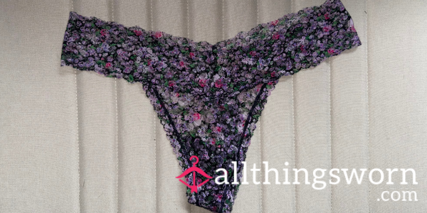 Purple Flor*l Lace Thong