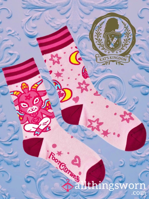 Pink Baphy Baby 💕🐐 | Kawaii Baphomet Crew Socks