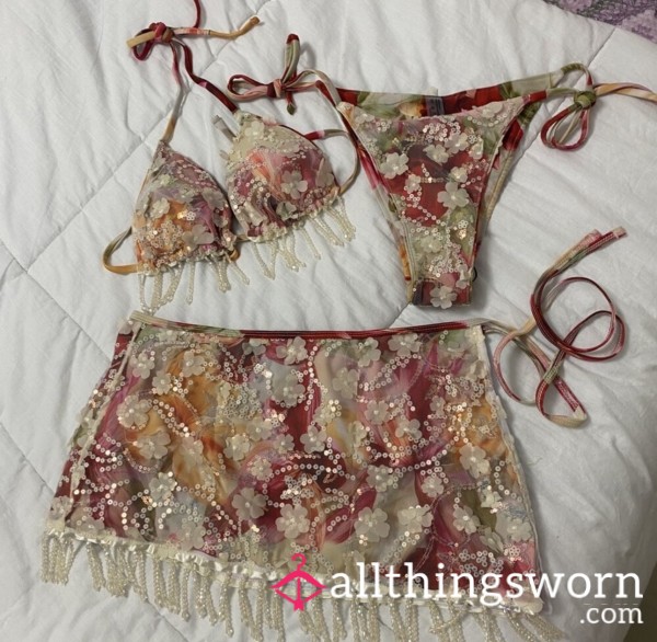 Pink Beaded Worn S**y Beachwear Panties