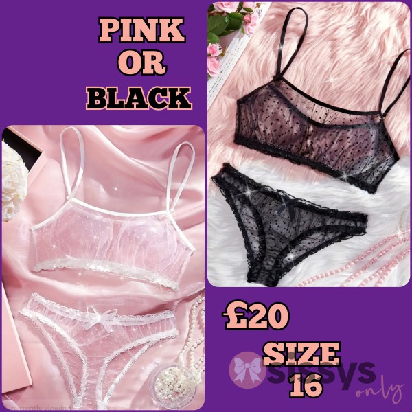 Pink & Black Bra And Panty Set Sz 16