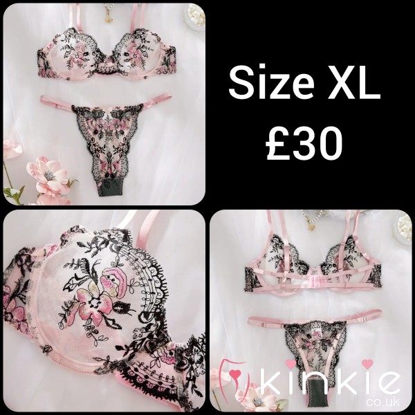 Pink & Black Bra And Panty Set Sz 16