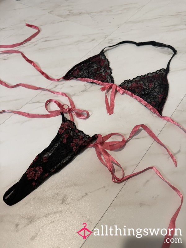 *SALE 🖤 Pink + Black Lace Bikini Thong Lingerie Set 🖤 $22.22