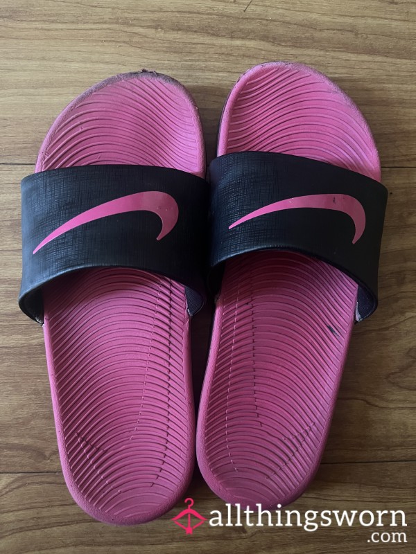 Pink & Black Nike Slides