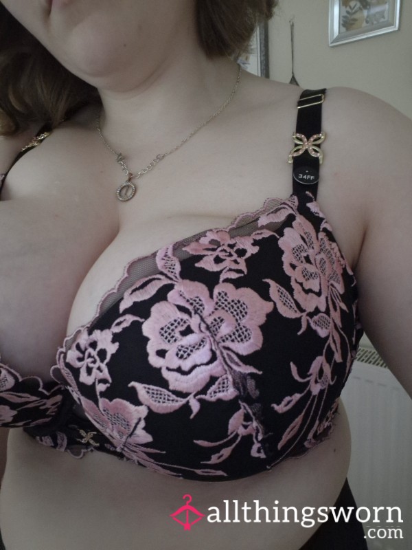 Pink & Black Rose Bra
