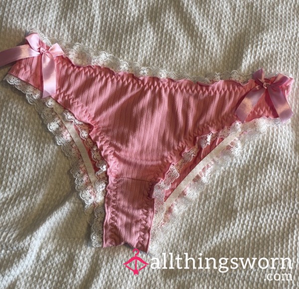Pink Bow With White Lace Panties 🎀💦
